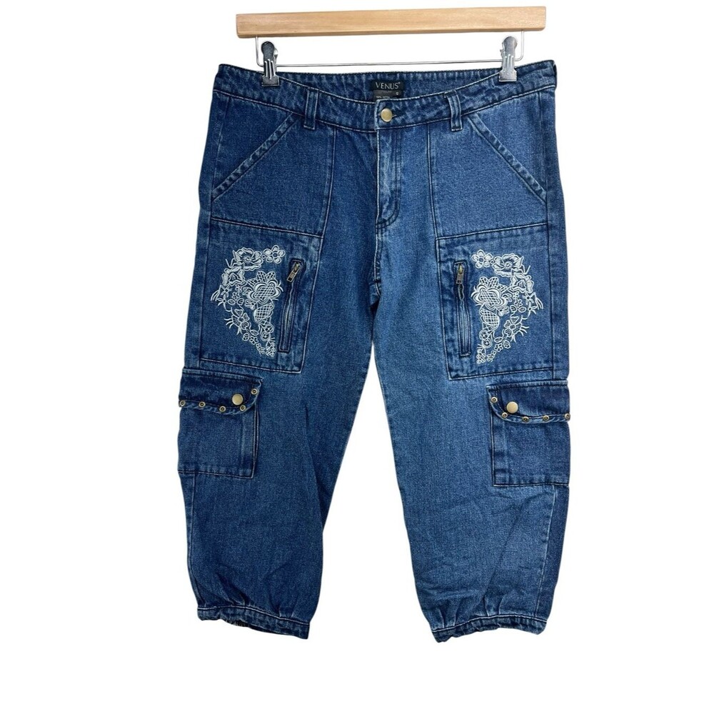 Venus Floral Embroidered Cropped Jogger Jeans Womens 12
